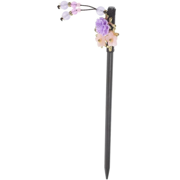 ULTNICE Floral Hair Bun Holder Hair Decoration Ebony Long and Thin Hairpin for Parties and Dances 1Set