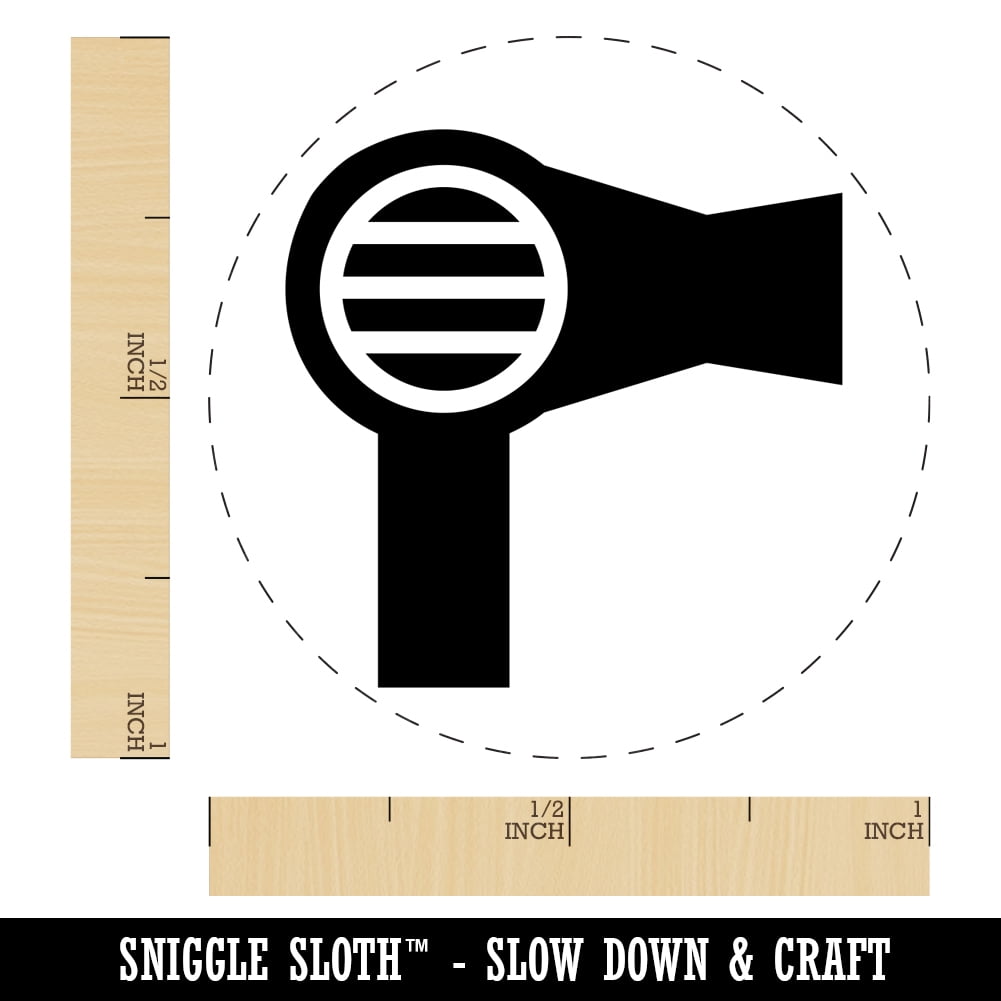 Hair Dryer Solid Self-Inking Rubber Stamp Ink Stamper - Blue Ink - Medium 1 Inch