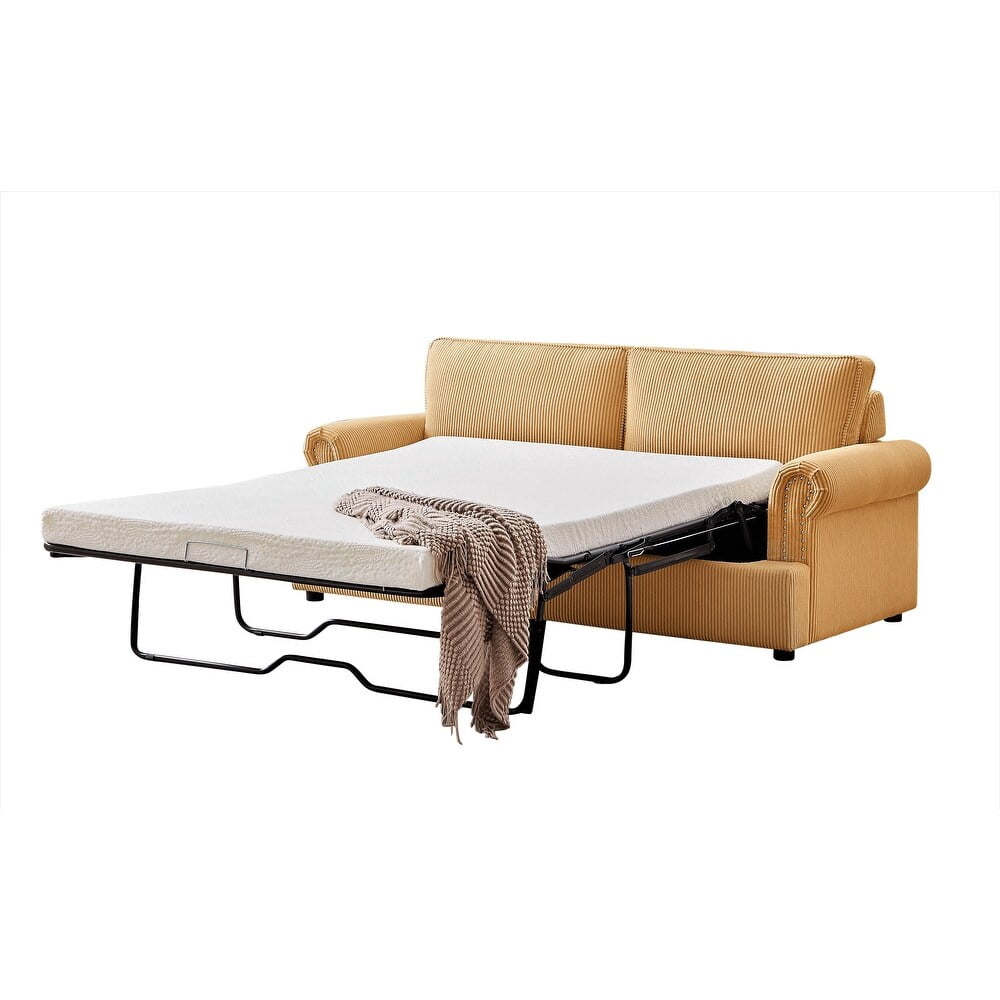 US Pride Furniture Viviana 76" W Polyester Cushion Back Sofa Bed, Yellow