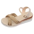 thumbnail image 6 of Espadrilles for Women Straw Braided Strappy Wedge Sandals Casual Summer Beach Shoes Open Toe Ankle Strap Platform Wedges Gold Size 7, 6 of 7