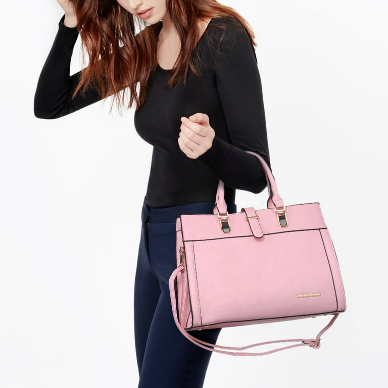 Women s Handbag Flap over Belt Shoulder Bag Top Handle Tote Satchel Purse Work Bag w Matching Wristlet