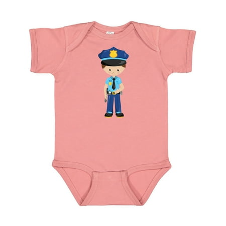 

Inktastic Cute Boy Policeman Brown Hair Police Uniform Gift Baby Boy Bodysuit