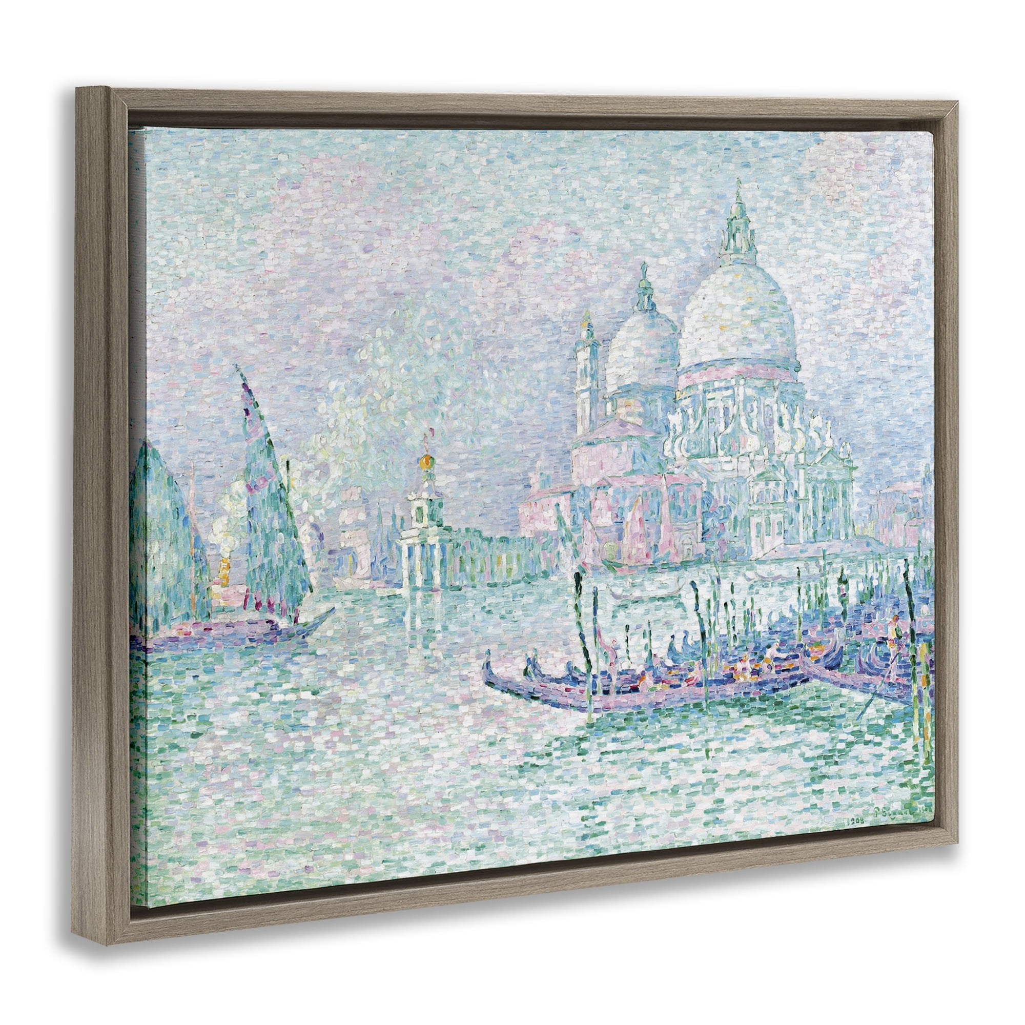 Stupell Industries Classical Venice Signac Painting Landscape & Nature Painting Brown Floater Framed Canvas Art Print Wall Art, 31 x 25