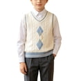 thumbnail image 2 of Boys Sweater Vest Unisex Cable Knit Cotton Toddler Uniform Vest for Little Big Childrens Kids Teenage Girls Size 90-140 White-B, 2 of 9