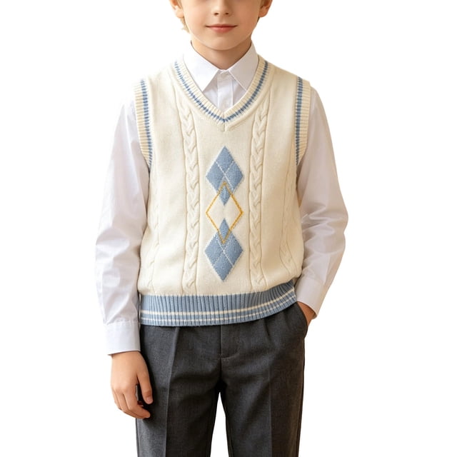 Odeerbi Niños Niñas V Cuello Cable de Punto Suéter Chaleco Color Bloque Sin Mangas Uniforme Escolar Chaleco