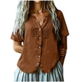 thumbnail image 2 of TGSLY Lace Crochet Trim Placket Tops for Women Notched V Neck Short Sleeve Blouses Loose Fit Dressy Casual Full Button Front Solid Color Tshirts XL, 2 of 7