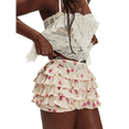 thumbnail image 1 of Women Floral Ruffle Layered Mini Shorts Cute Frilly Micro Bloomers Puffy Bubble Bottoms Pink S, 1 of 7
