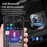 NAVOROGE Bluetooth 5.0 Car Wireless FM Transmitter Car Adapter QC3.0 & Type C PD USB Charger AUX with Hands-Free Calling & Audio Receiver, MP3 Music Player, 7 Colors LED Backlit