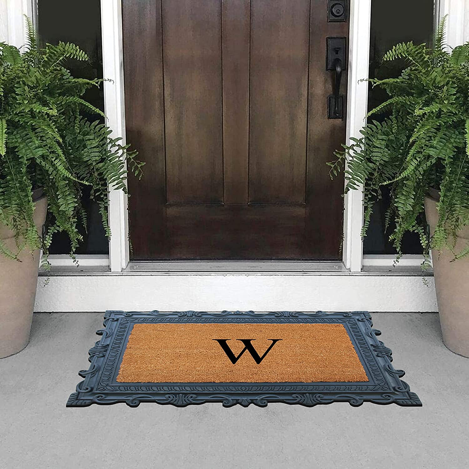 A1HC Natural Rubber & Coir 24x36 Monogrammed Doormat For Front Door, Anti-Shed Treated Durable Doormat for Outdoor Entrance, Heavy Duty, Low Profile, Easy to Clean, Long Lasting Front Porch Entry Rug