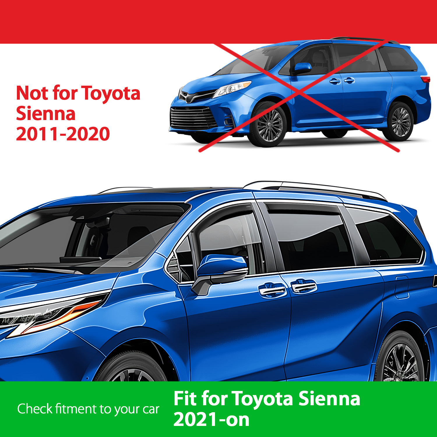 Goodyear Shatterproof in-Channel Window Deflectors for Toyota Sienna 2021-2026, Rain Guards, Window Visors for Cars, Vent Deflector, Car Accessories, 4 pcs - GY007837