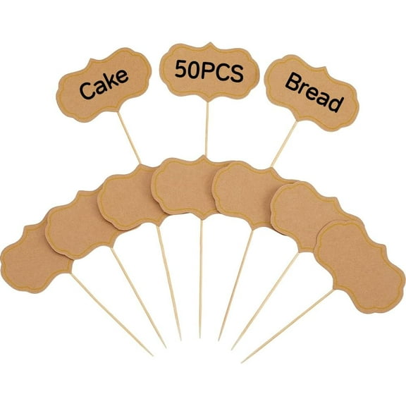 Paper 50Pcs Cheese Markers Charcuterie Boards Accessories Food Tags Buffet Labels Blank Toothpick Flags Brown Appetizer Signs Cupcake Toppers Picks for Party Birthday Wedding Decor 3.5x2.4Inch Paper