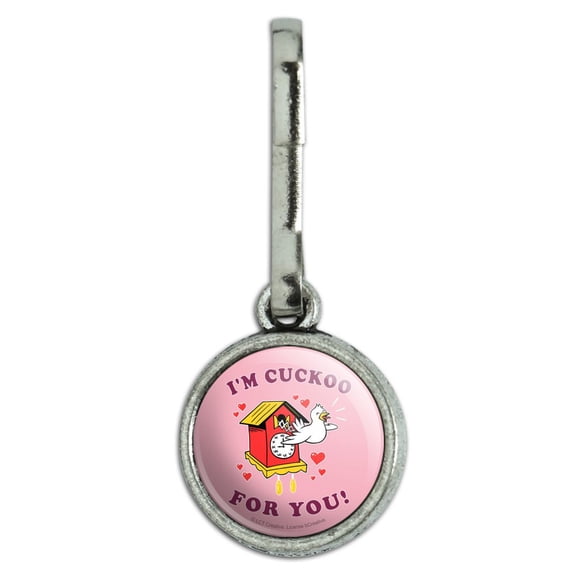 I'm Cuckoo For You Crazy Clock Funny Humor Antiqued Charm Clothes Purse Suitcase Backpack Zipper Pull Aid