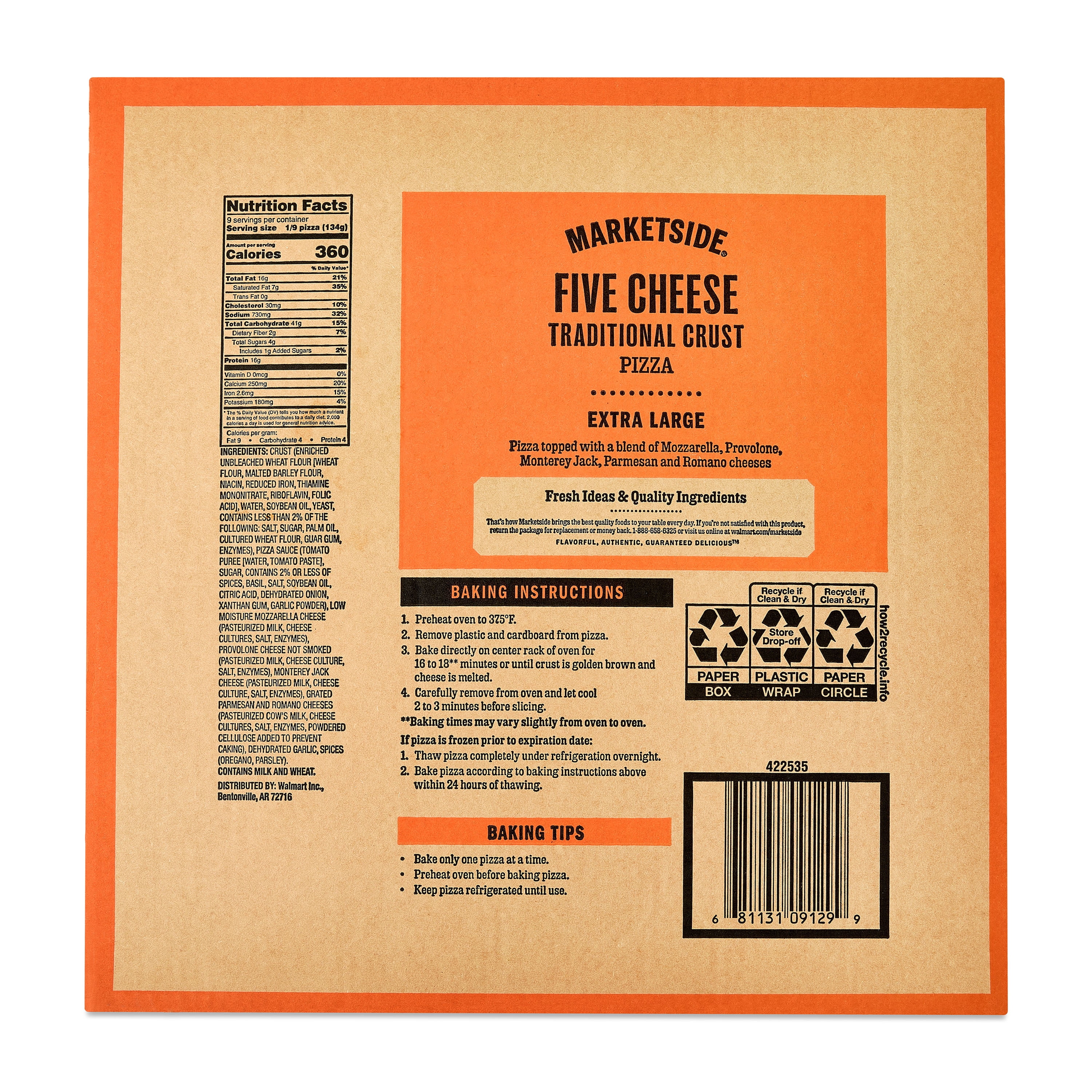 Marketside 16" Five Cheese Traditional Crust, Pizza, Marinara Sauce (Fresh)