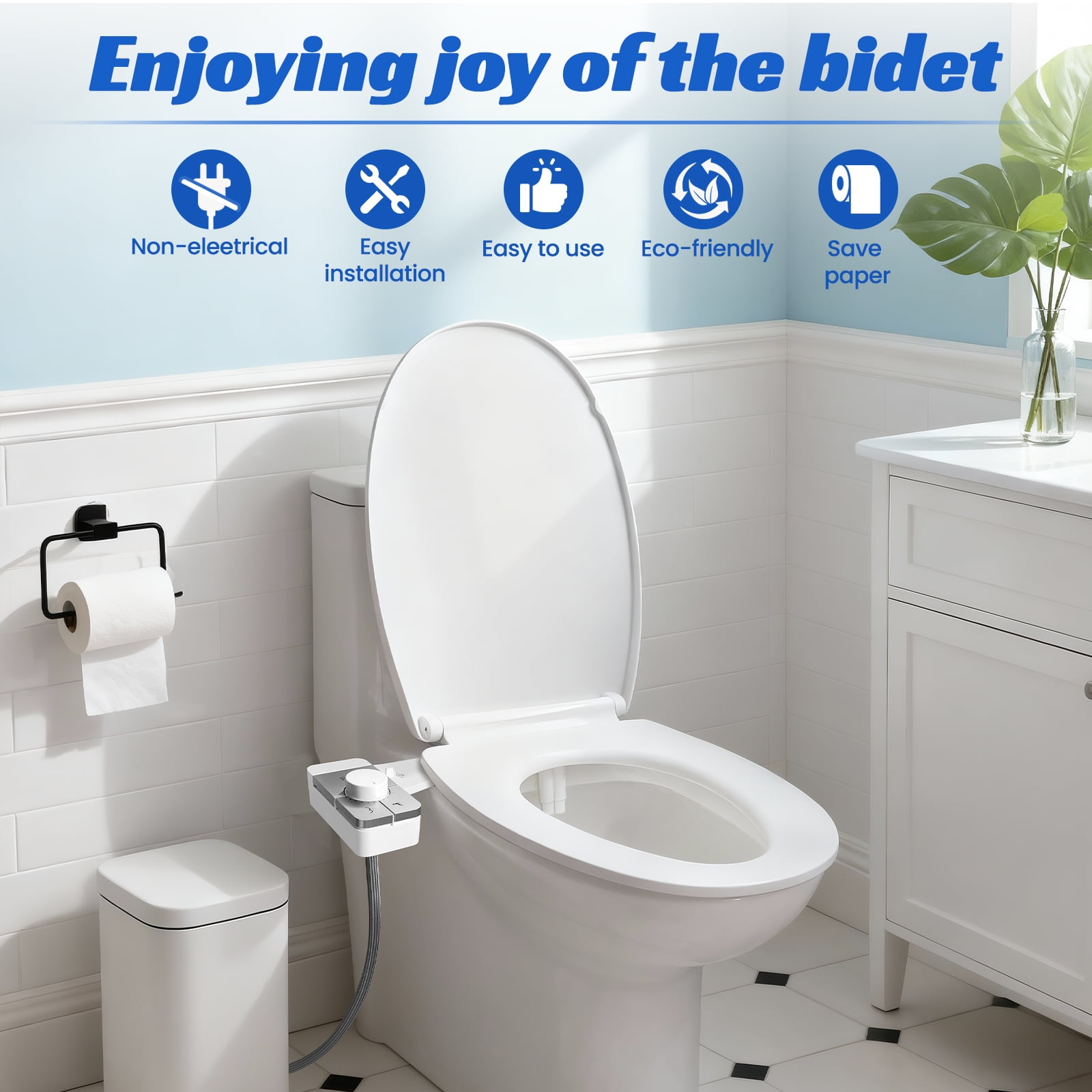 QUITEDEW Bidet Attachment for Toilet,Self Cleaning Water Sprayer Adjustable Water Pressure Control,Quick & Easy Installation (White）