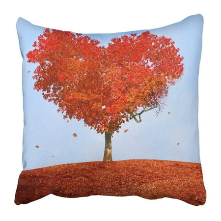 ARTJIA Red Autumn Tree of Love Orange Heart Landscape Fall Shape Abstract Scene Sky Pillowcase Pillow Cover 16x16