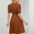 thumbnail image 7 of Bigersell Womens formal Dress Women's Short Sleeve V-Neck Solid Color Pocket Dress Female Maxi Dresses Women Skater Dresses, Style 25896, Brown L, 7 of 7