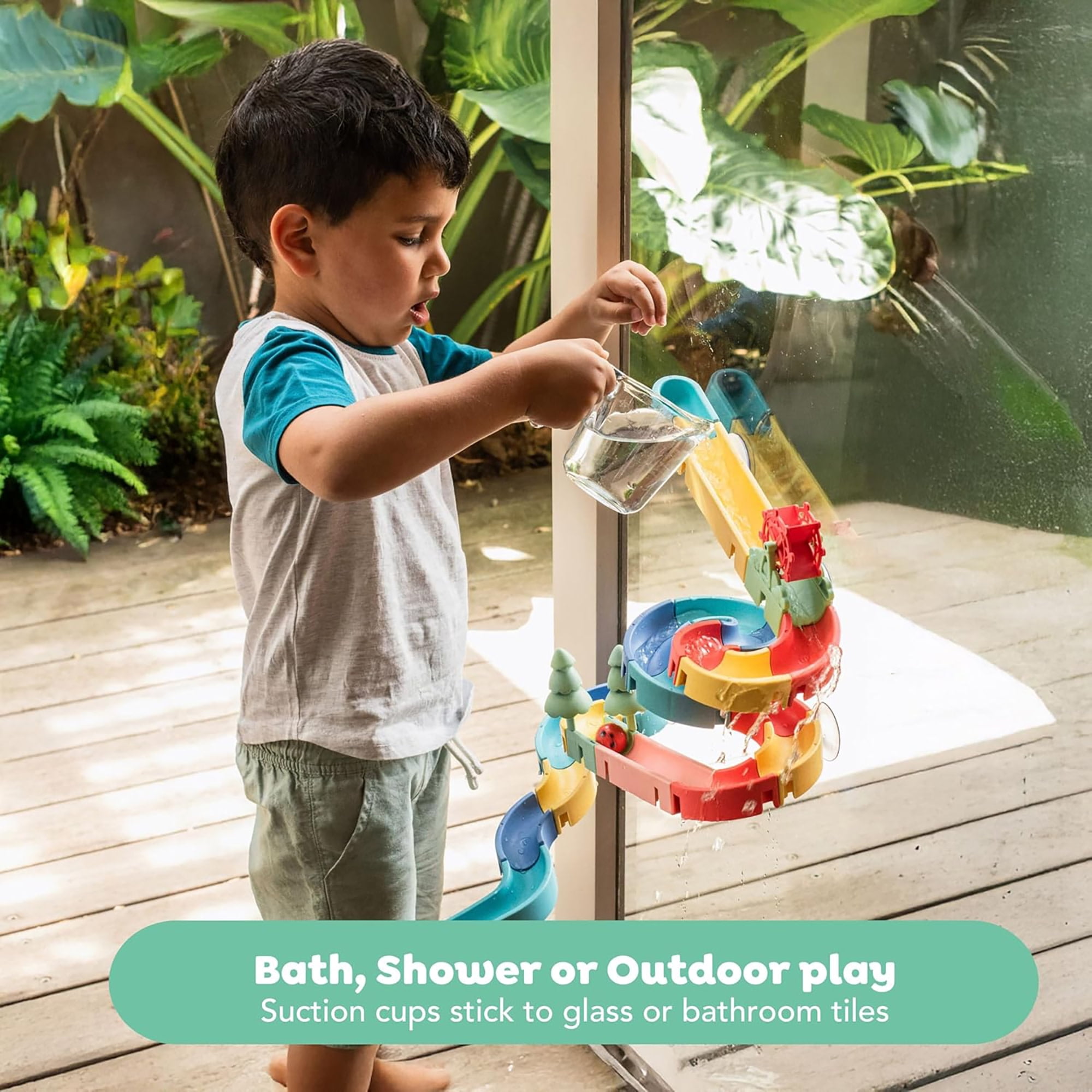 Tiger Tribe Waterslide Marble Run - Interactive ECO Bath Toy with 25 Configurable Pieces & Suction Cups, Fun for Kids, STEM Learning, 2 Balls Included