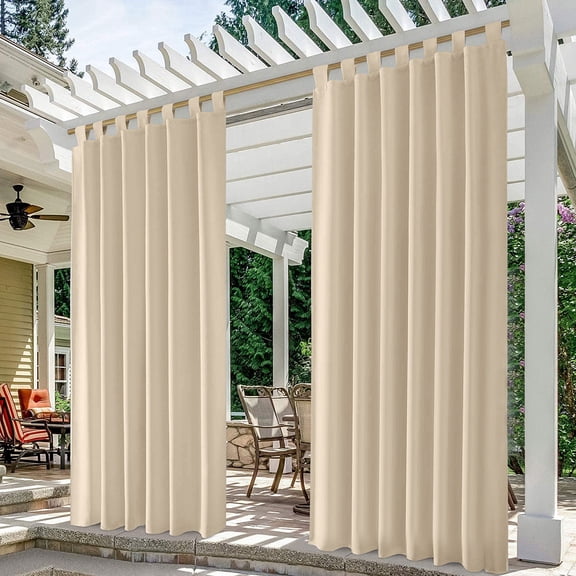ETEREAUTY Beige Polyester Curtains Living Room Window Treatments with Sheer Elegant Texture