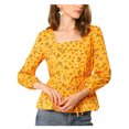 thumbnail image 3 of Allegra K Women's Floral Square Neck Long Sleeves Tie Waist Blouse, 3 of 7