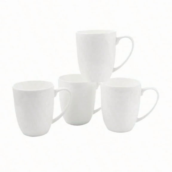 Fine Bone China White Coffee Mugs 16 oz Large Capacity Set of 4 Tea Cups Thin Thickn and Light Weight Comfortable to Hold Microwave and Dishwasher Safe