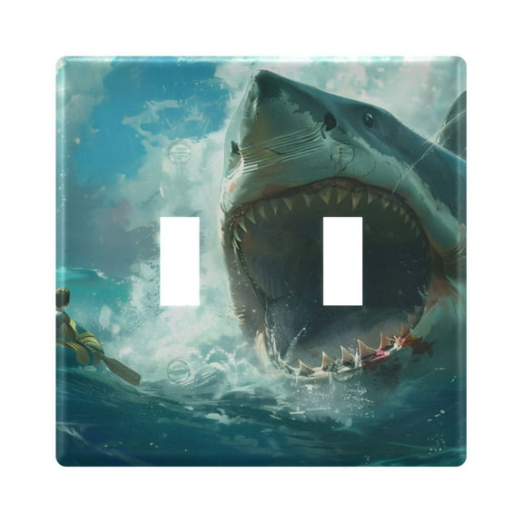 Raft Life with Shark Light Switch Plate Covers 2 Gang Wall Plate Plastics Outlet Covers for Kitchen Home Office Decor