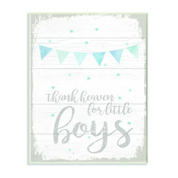 The Kids Room by Stupell Thank Heaven Boys Blue Kids Word Design Wall Plaque by Daphne Polselli