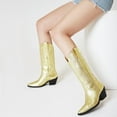 thumbnail image 3 of Mid calf Boots for Women Cowboy Boot Pointed Toe Boots Embroidered Slip On Western Chunky Heels Fashionable Trendy Party Outdoor Cowgirl Booties, 3 of 5