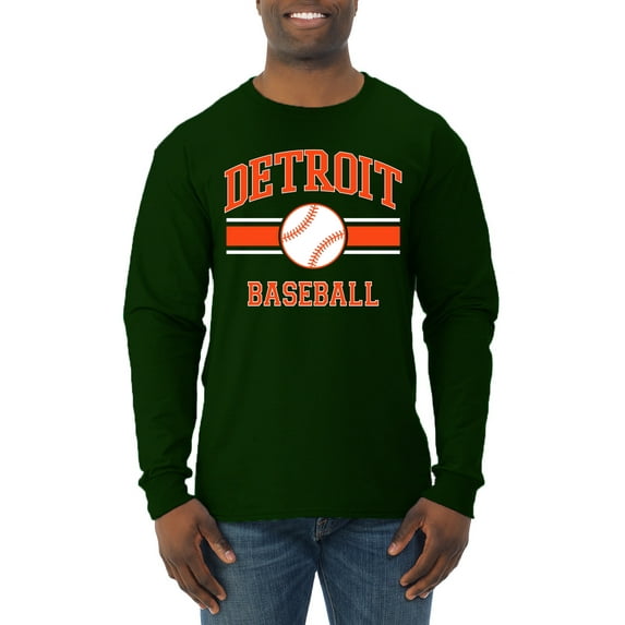 Wild Bobby City of Detroit Baseball Fantasy Fan Sports Men's Long Sleeve T-Shirt, Forest Green, XX-Large