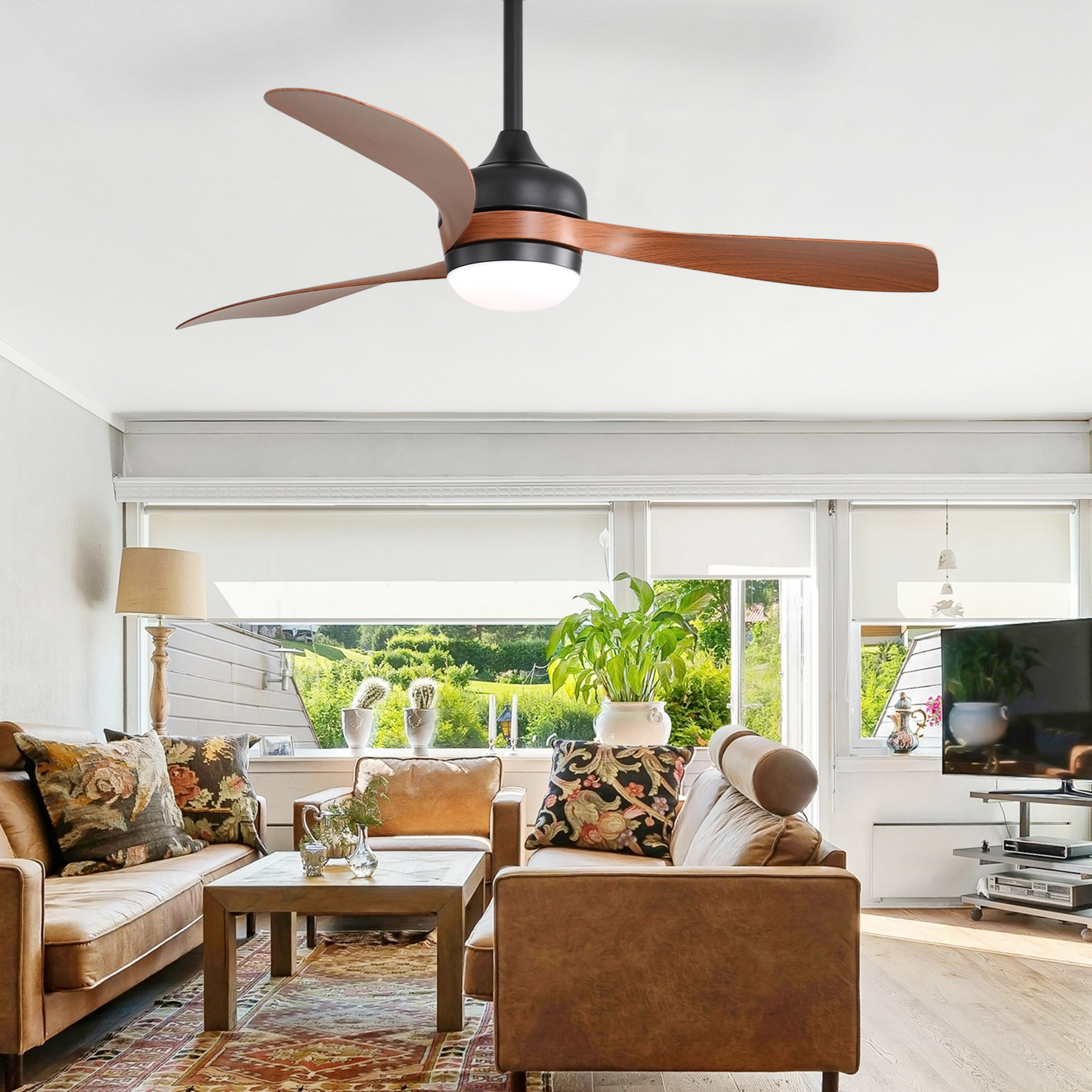 Sofucor 52" Modern Ceiling Fans with Light and Remote Control, 3 Blades with Reverse Airflow, Brown