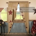 thumbnail image 5 of VHC Brands Burlap Natural with Burgundy Stars Primitive 84"x36"x18" Prairie Panel Pair Tan Rod Pocket Stenciled Cotton Drawstring Ties Window Curtains, 5 of 5