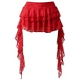 thumbnail image 5 of Unir Women Multi-Layer Floral Lace Ruffle Mini Skirt Wide Elastic Waist Irregular Asymmetrical Side Drape Western Festival Casual Short Bottom 1PC XS-L Plus Size Friendly, 5 of 5