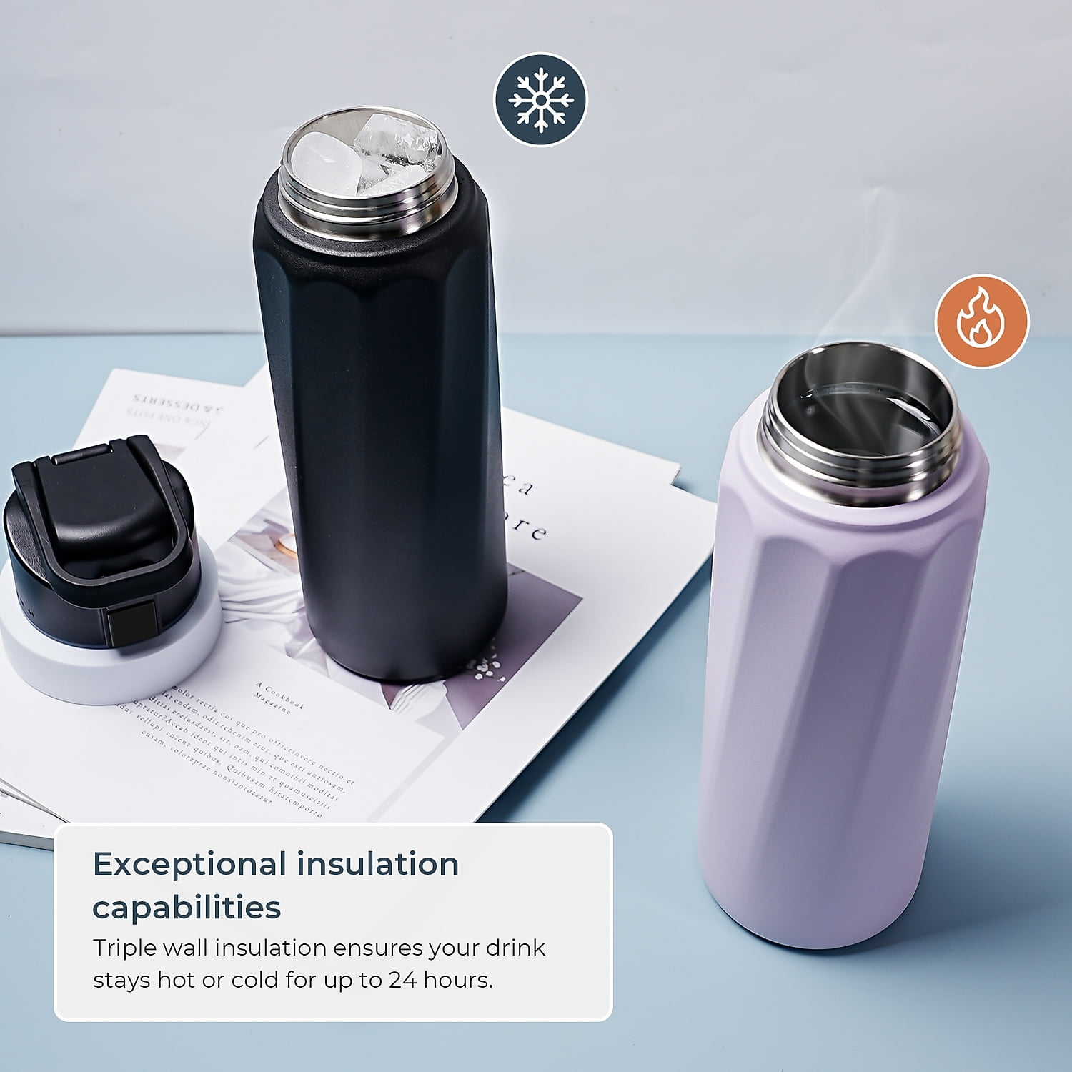 WaterH BOOST Stainless Steel Triple Wall Insulated Smart Water Bottle 32 oz. Black (B003BK)