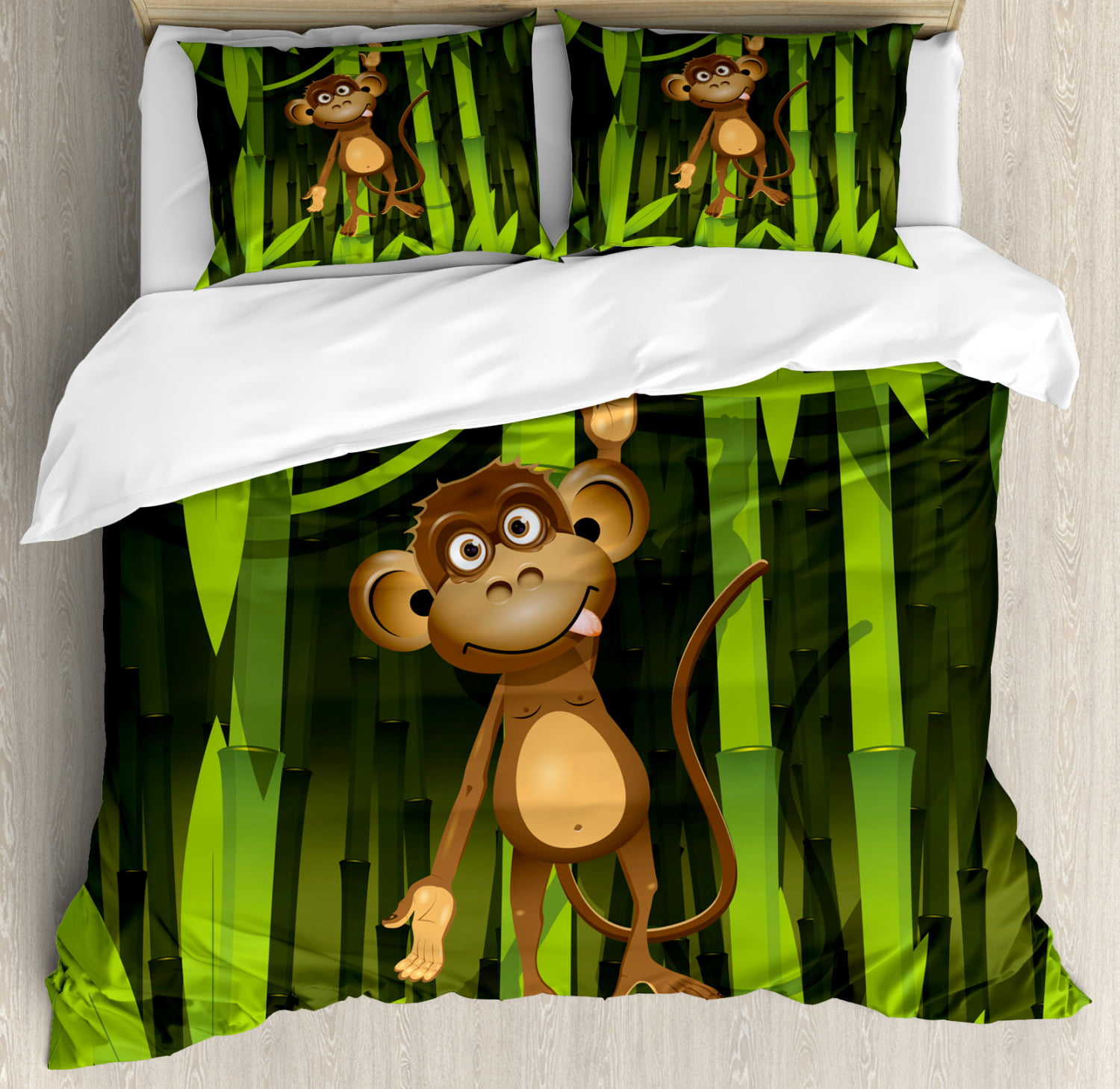 - 13 pcs Jungle Monkey Green Custom Baby Bedding 