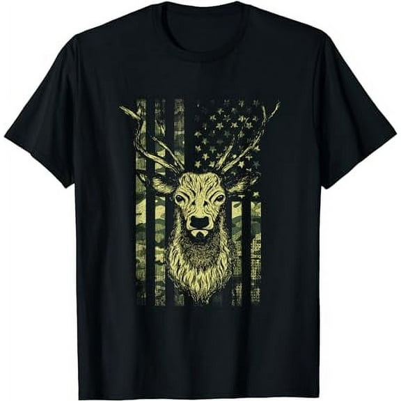 USA Flag Deer Camo Hunting T-Shirt