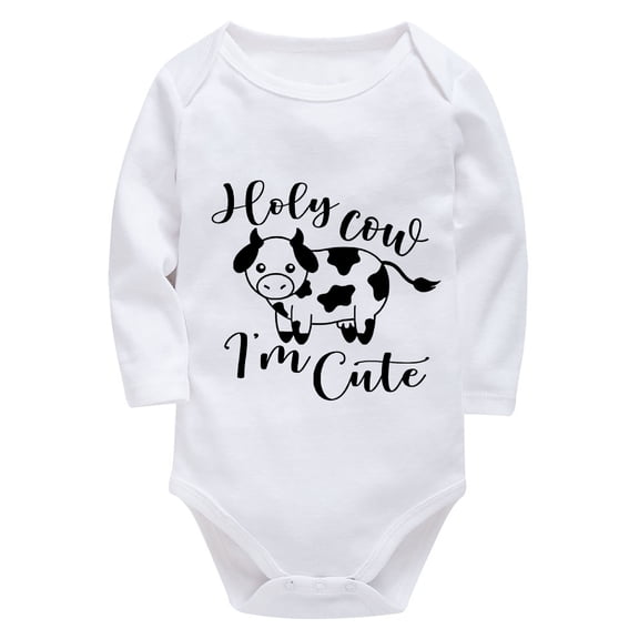 Holy Cow I'm Cute Onesis for Newborn Long Sleeve Take Home Outfit for Baby Boy White Baby Girls' One-piece Rompers