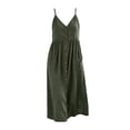 thumbnail image 4 of Vivianyo HD Women's V-Neck Spaghetti Strap Midi Dress, Summer Casual A-Line Sundress for Women, with Front Button Gathered and Side Pockets, Women's L, Sizes S-2XL, 4 of 6