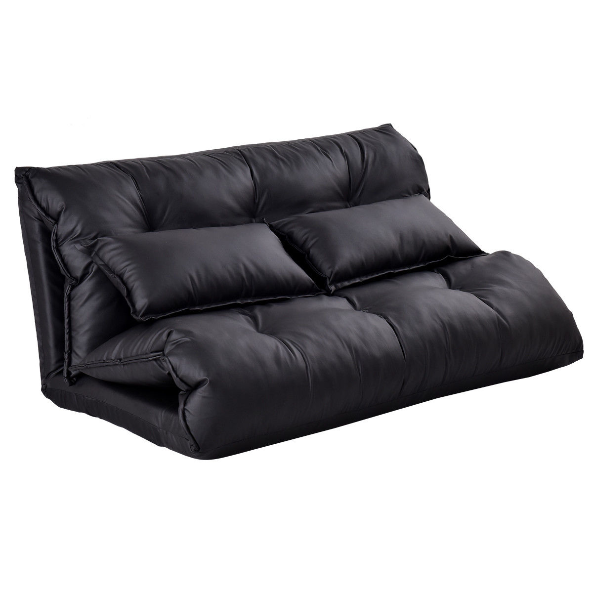 Costway PU Leather Foldable Modern Leisure Floor Sofa Bed Video Gaming 2 Pillows Black - image 4 of 7