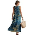 thumbnail image 2 of Jiueut Blue Ink Leaf Print Maxi Dresses for Women, Crewneck Sleeveless Maxi Dress for Women with Pockets, Linen Look Breathable Loose Fit Vacation Dress, XL, 2 of 7