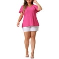 thumbnail image 2 of Blusa de manga acampanada de talla grande para mujer Agnes Orinda, escote en V, camiseta hueca de primavera y verano, 2X, rosa intenso, 2 of 5