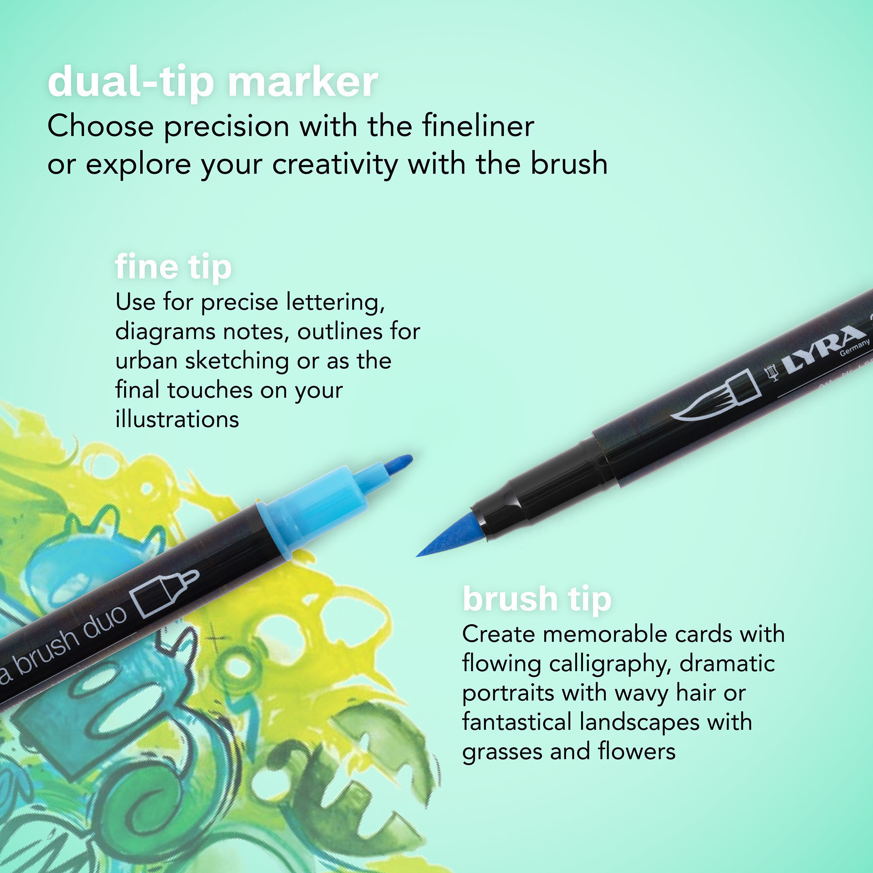 Lyra Aqua Brush Duo Dual Tip Markers, Gray Tones Set, Assorted Colors, 6 Piece, 2 Pack