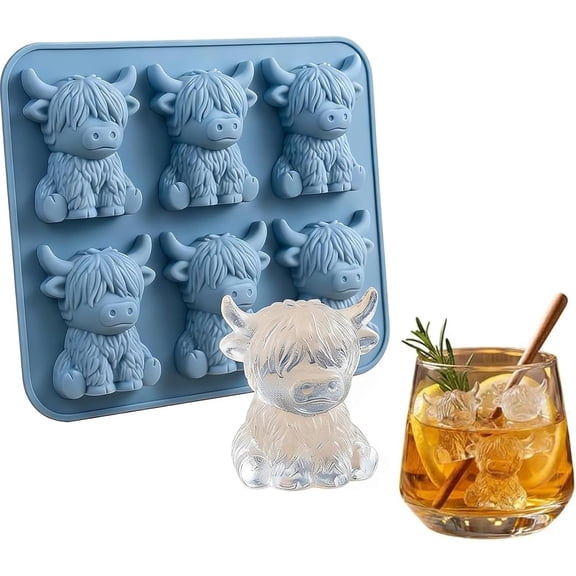 Mini Highland Cow Ice Cube Mold 2026 New Highland Cow Ice Cube Tray 3D Reusable Funny Cute Silicone Ice Tray for Whiskey Party Drinks DIY Ice Cubes