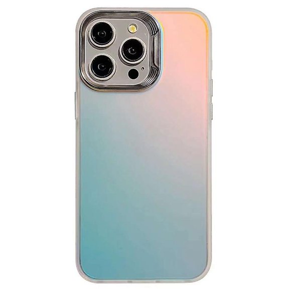 For iPhone 13 Pro Case Anti-Scratch Laser Effect Gradient PC+TPU Phone Shell White