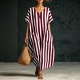 thumbnail image 2 of ZHOGXU Women's Dresses Summer Short Sleeve V Neck Striped Print Lightweight Comfortable Loose Fit Dress With Pockets For Casual Daily Wear,Red,Xl, 2 of 4