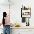 thumbnail image 5 of 2-Tier Rustic Bathroom Shelf Organizer with 5 Hooks, MDF & Metal, Wall Mount, Brown, 5 of 7