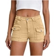 thumbnail image 2 of Cagogo Women's Cargo High Waisted Shorts with Pockets Casual Solid Streetwear Vacation Shorts Regular Fit Summer Travel Beach Shorts for Women, Khaki S, 2 of 7