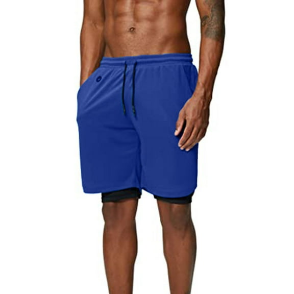 Aayomet Gym Shorts Mens Cotton Loose Drawstring Cargo Short with Full Elastic Waist,Blue XL