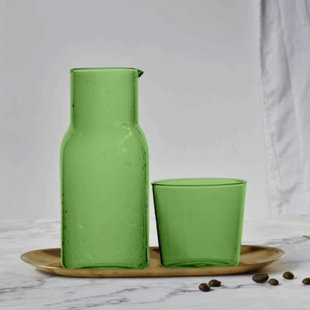 

Tswift 2PCS Colored Glass Cups Hot Sale 1 Set Bedside Water Carafe Glass Set Nightstand Carafe with Tumbler Glass Set Glass Mouthwash Bottle for Bathroom