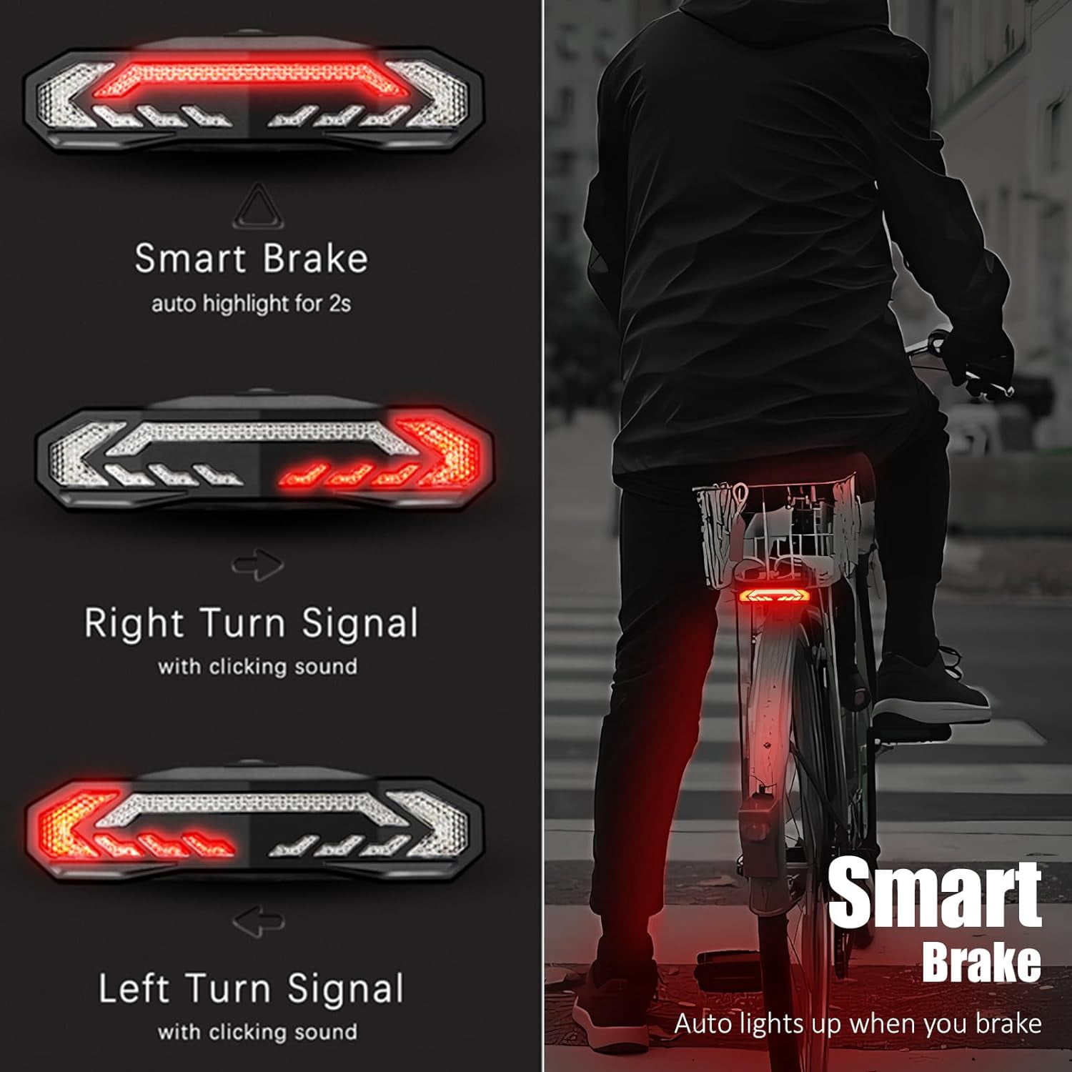 USB-C Rechargeable Bike Tail Light with Turn Signals, Brake Light & 110dB Horn - Wireless Anti-Theft Alarm, 160 Lumen, Auto Sensor - Essential for Night Riding Safety