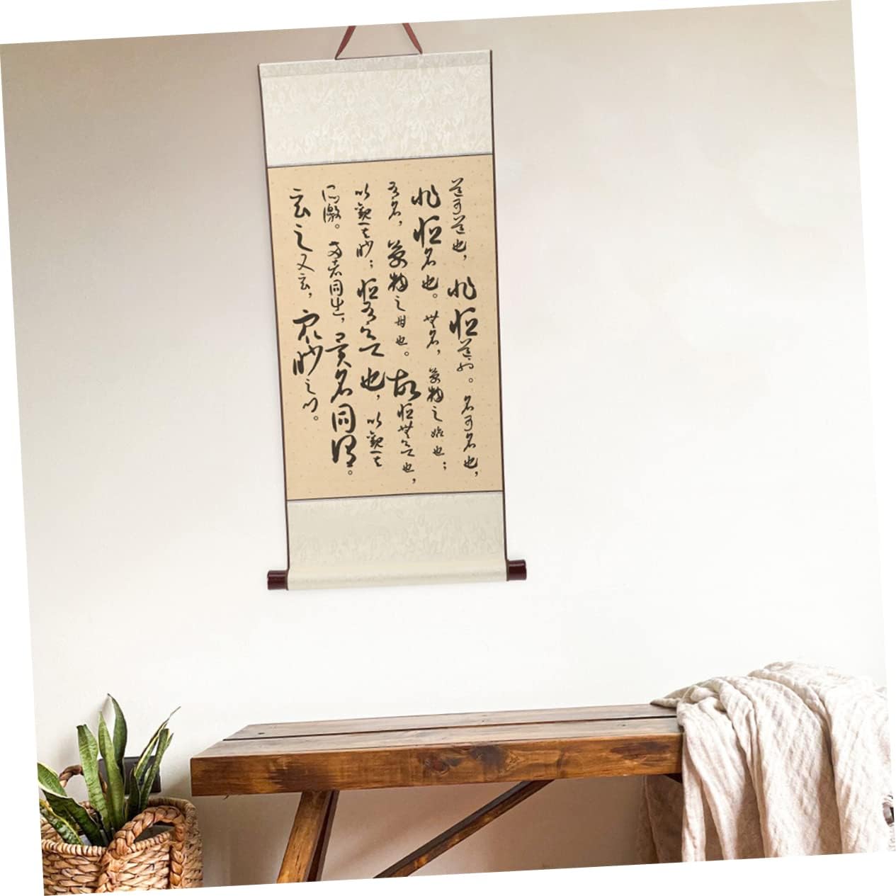 ABCISI Calligraphy Scroll Paper with Wooden Rods, 3Pcs Blank Calligraphy Scroll Paper, Chinese Water Writing Thick Blank Painting Hanging Rolls, Light Yellow