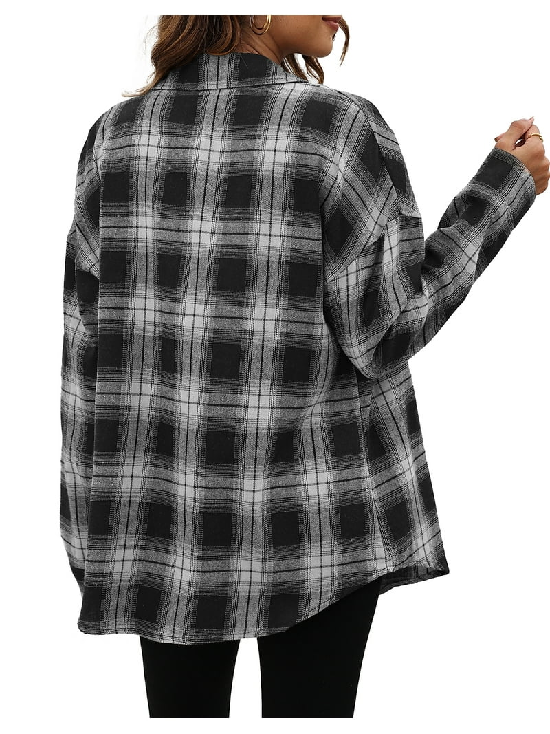 Fantaslook Plaid Flannel Shirts for Women, Oversized Long Sleeve